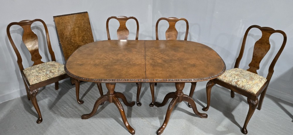 Burr Walnut Table and Four Chairs Dining Suite View III