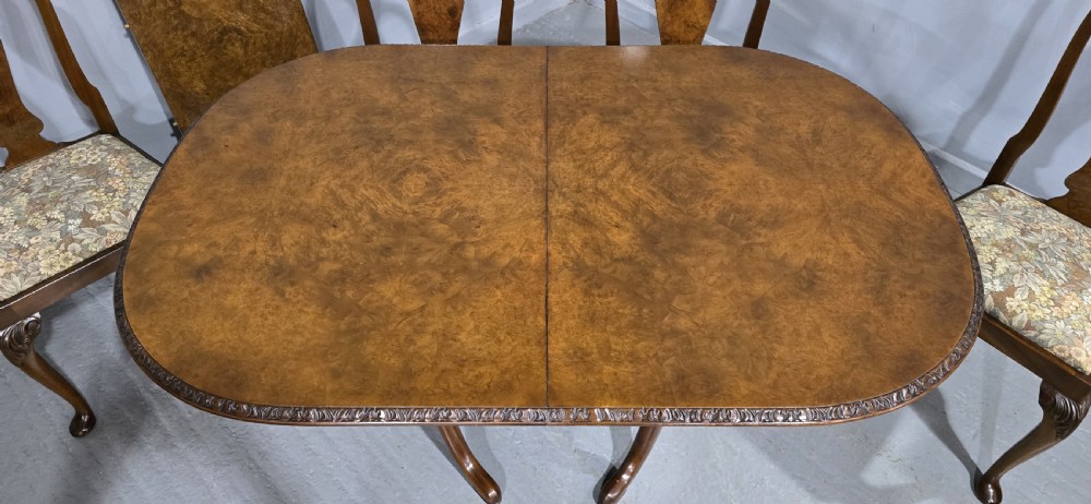 Burr Walnut Table and Four Chairs Dining Suite View IV