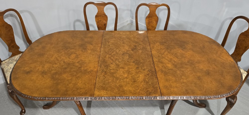 Burr Walnut Table and Four Chairs Dining Suite View VI