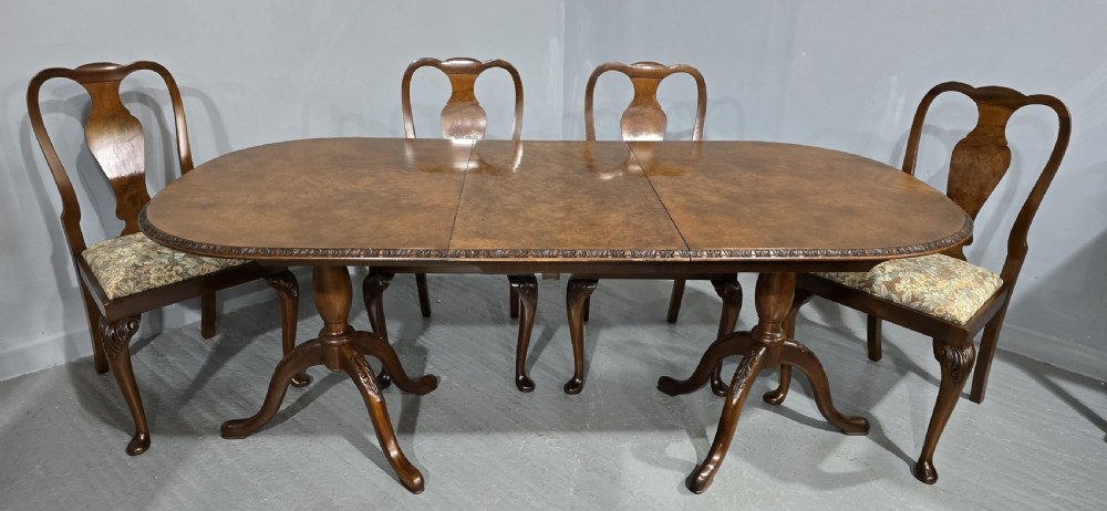 Burr Walnut Table and Four Chairs Dining Suite View VII