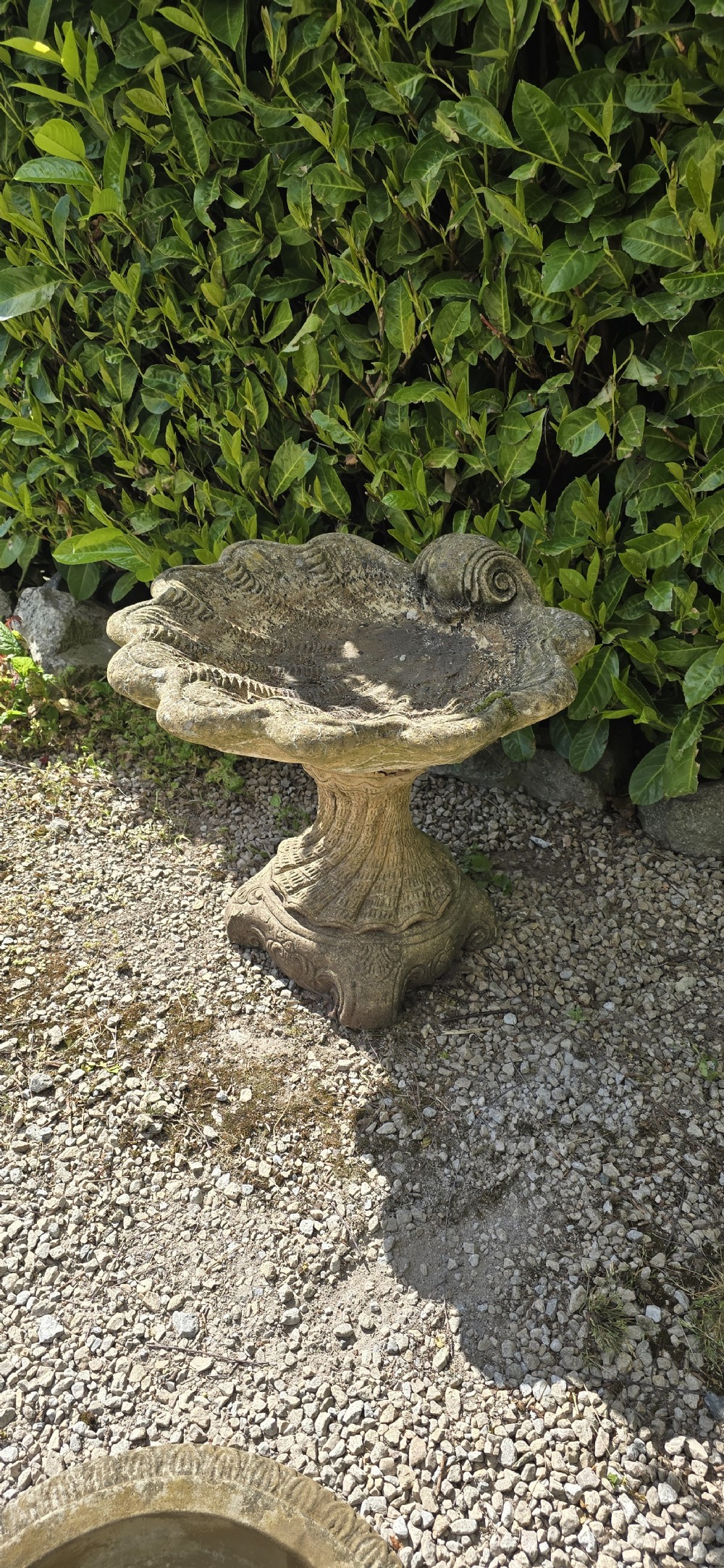 Very Pretty Well Weathered Stone Bird Bath View V