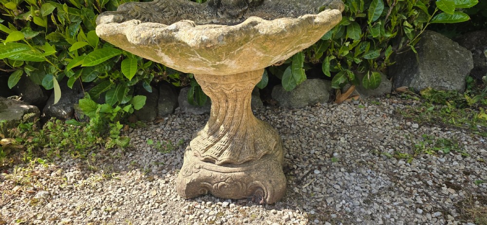 Very Pretty Well Weathered Stone Bird Bath View VII