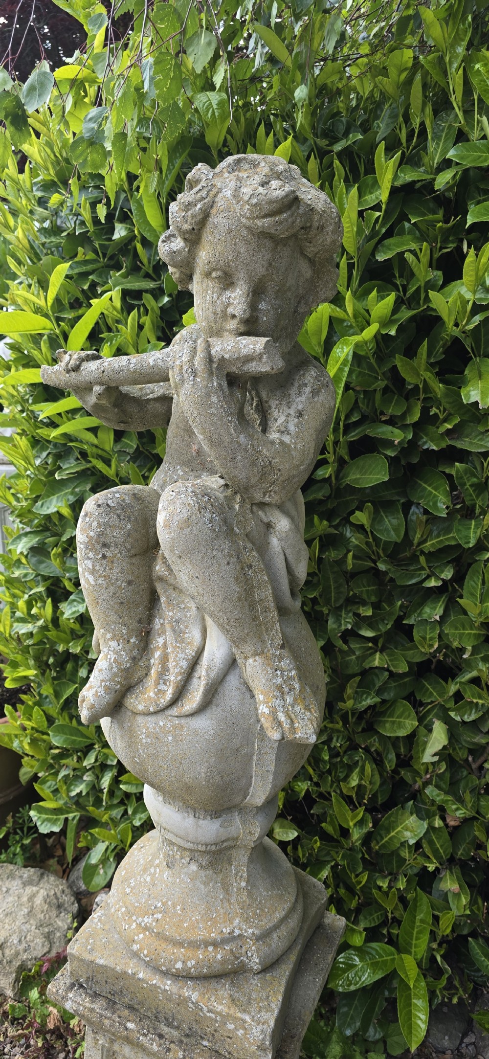 Large Pair Stone Cherubs on Plinths View III