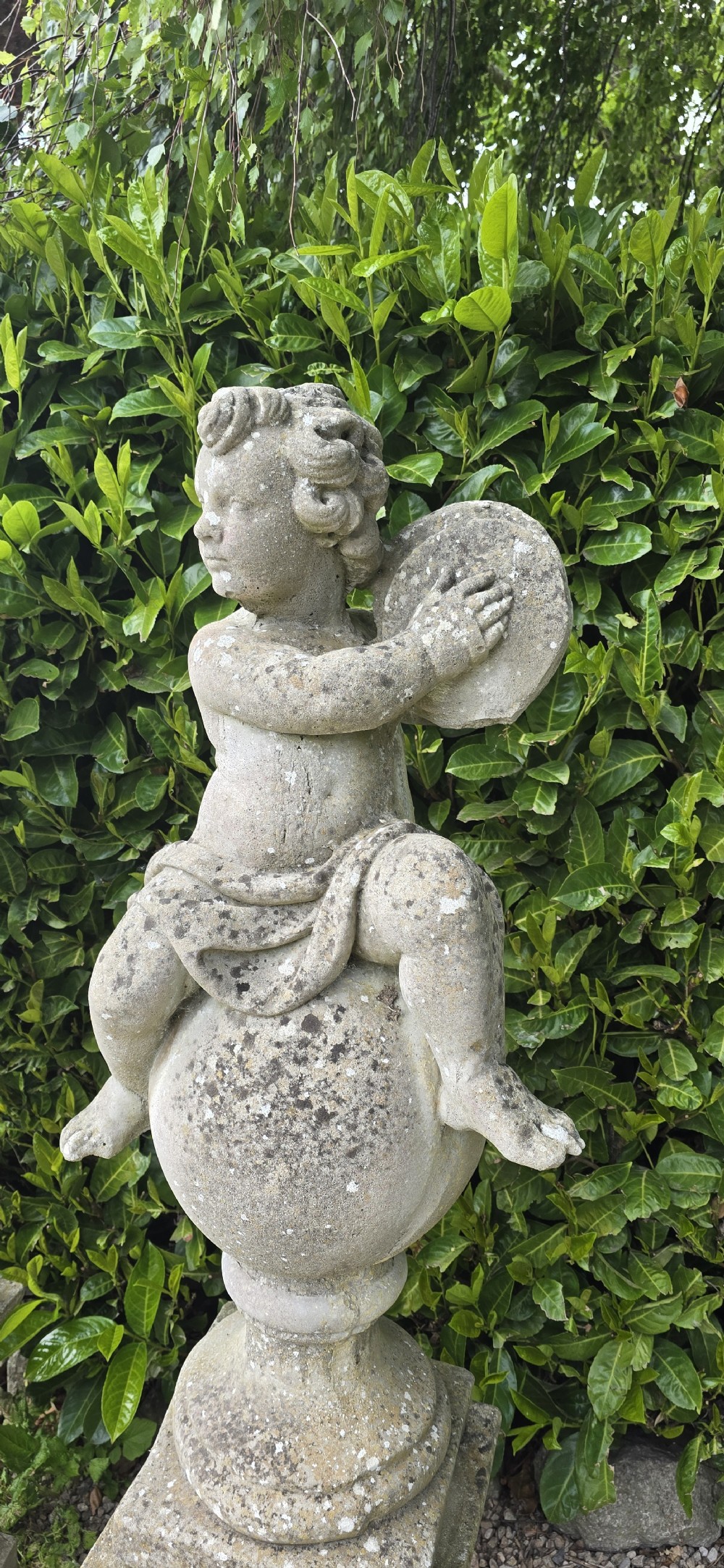 Large Pair Stone Cherubs on Plinths View VI