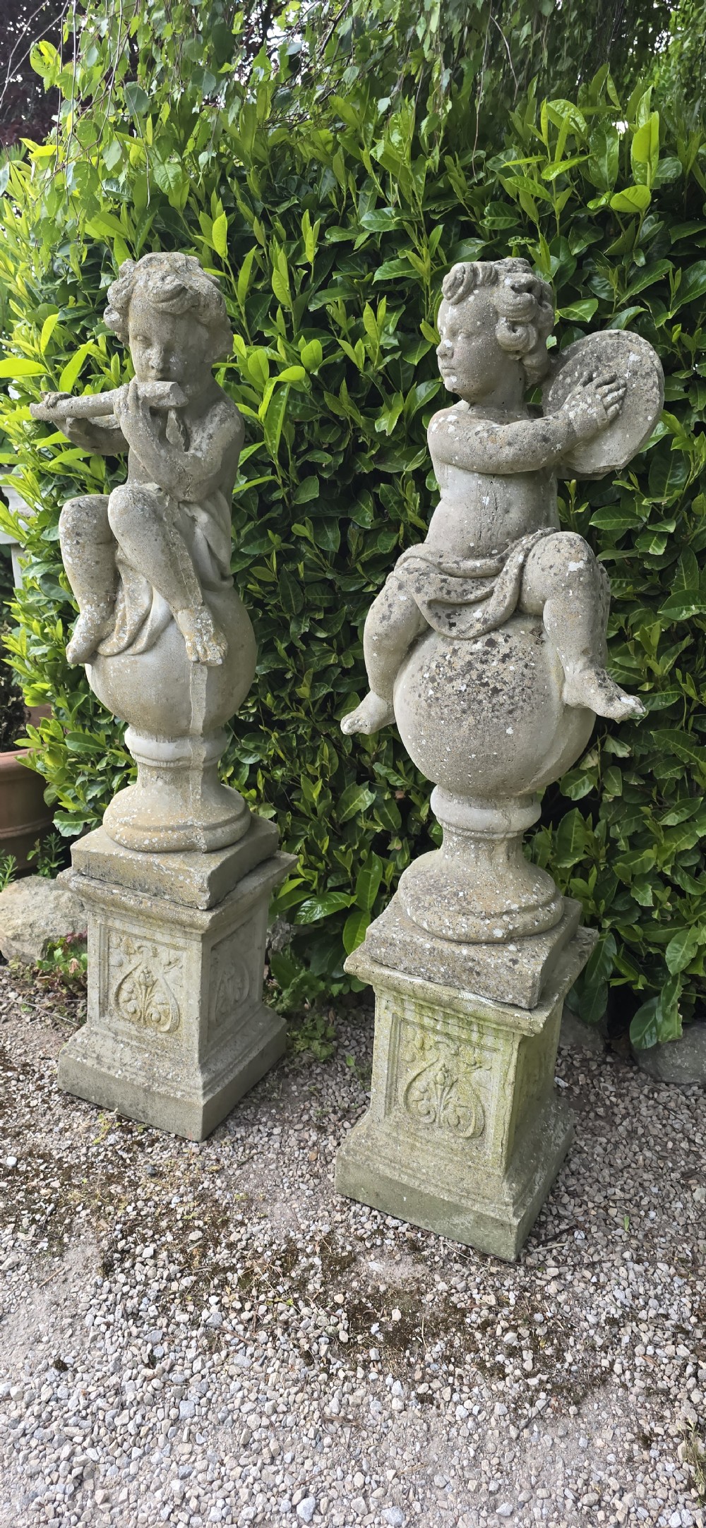 Large Pair Stone Cherubs on Plinths View VIII