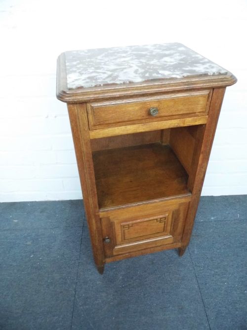french oak marble top bedside cabinet - CATEGORY: ANTIQUE CABINETS - DATED 1920