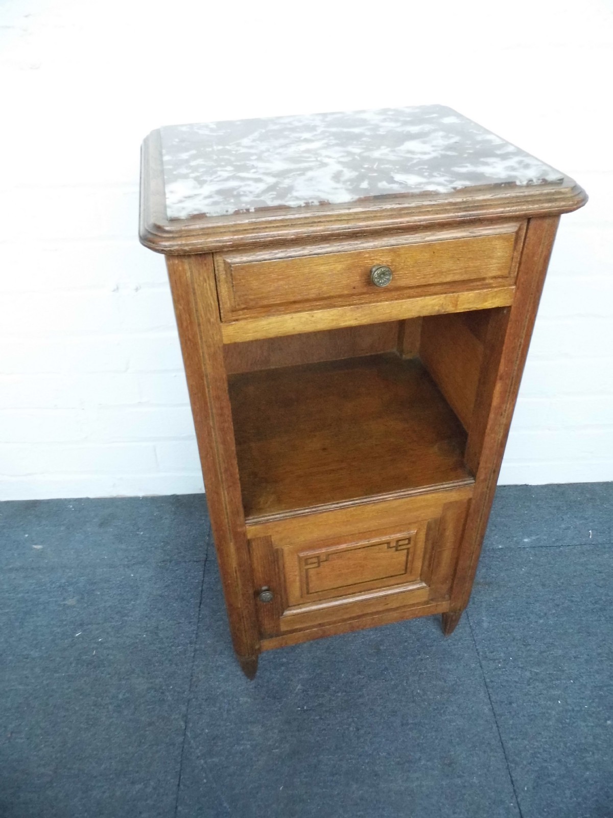 french oak marble top bedside cabinet - CATEGORY: ANTIQUE CABINETS - DATED 1920