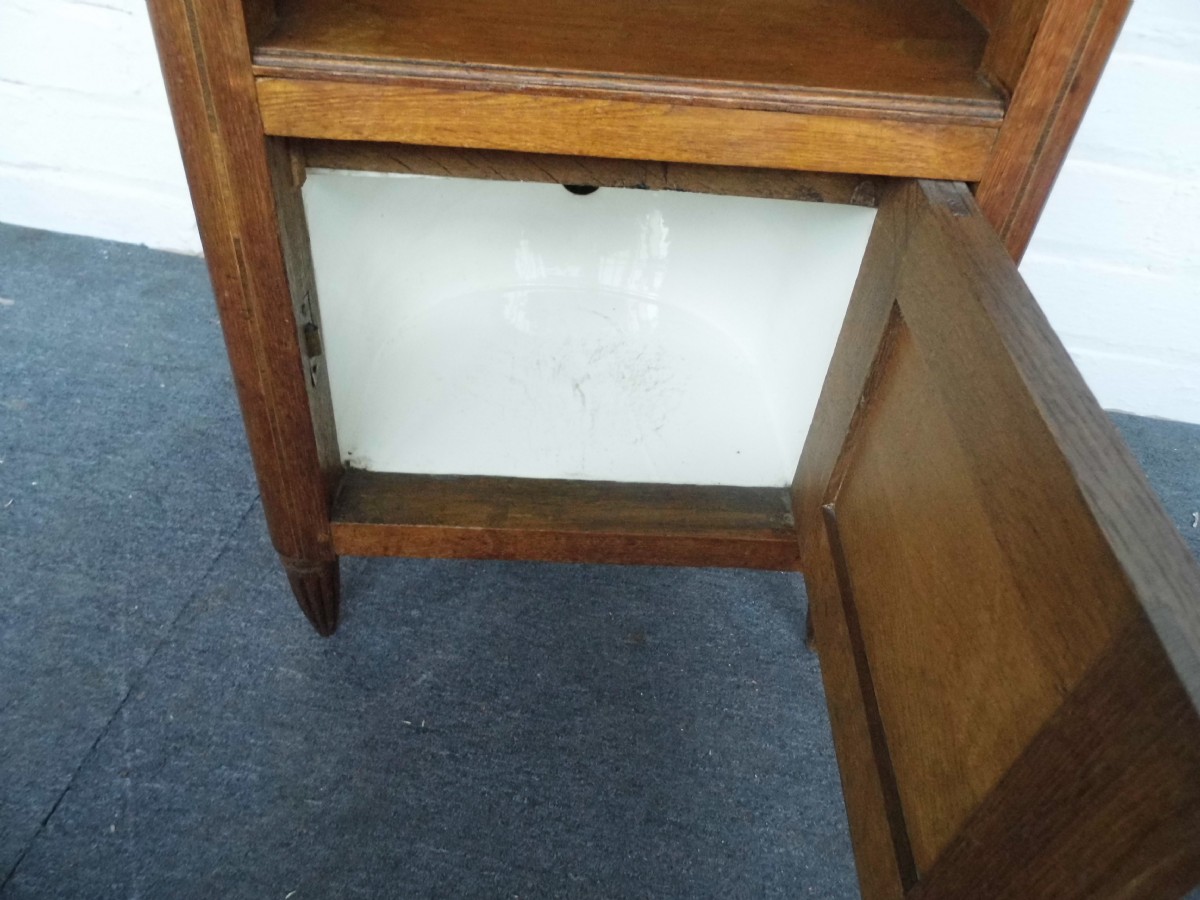 FRENCH OAK MARBLE TOP BEDSIDE CABINET. View III