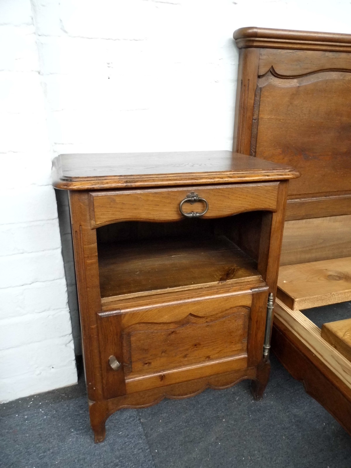 FRENCH OAK COUNTRY DOUBLE BED AND BEDSIDE. View II
