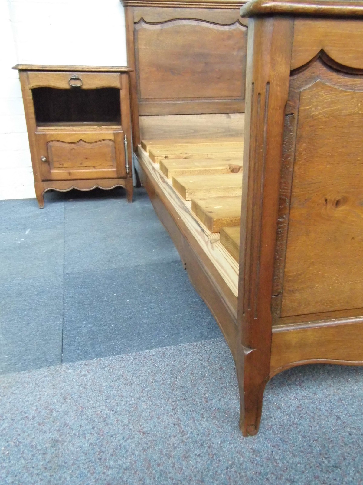 FRENCH OAK COUNTRY DOUBLE BED AND BEDSIDE. View IV