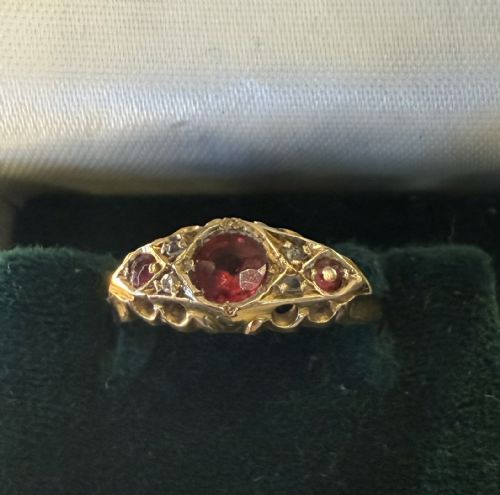 EDWARDIAN 18CT GOLD RUBY DIAMOND RING CHESTER 1906
