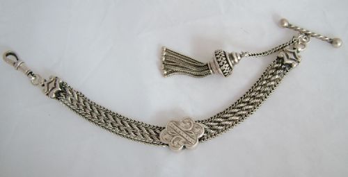 Antique Silver Pocket Watch Chain / Albertina with Tassel