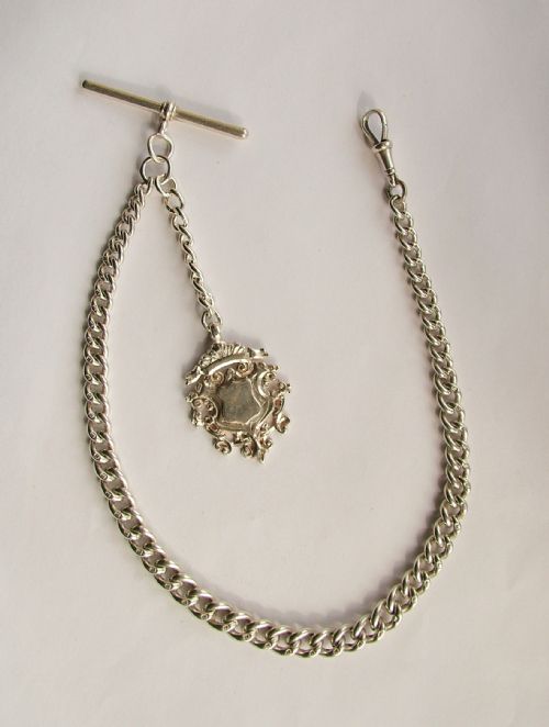 Antique 1883 English Silver Watch Albert and Fob