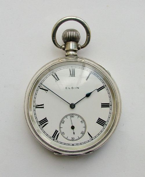 Vintage 1921 Silver Elgin Stem Winding Pocket Watch