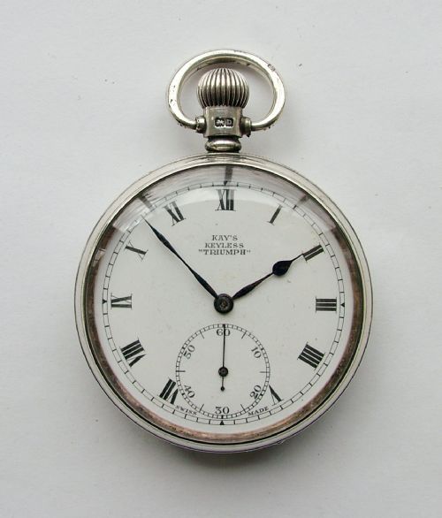 A Vintage Kay's Keyless Triumph Silver Pocket Watch.