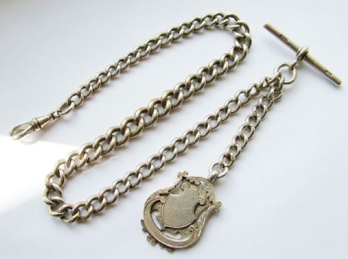 Antique Silver Pocket Watch Chain & 1920s Fob