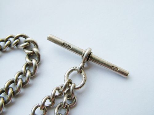 fig 1. Antique silver pocket watch chain & 1920s fob
