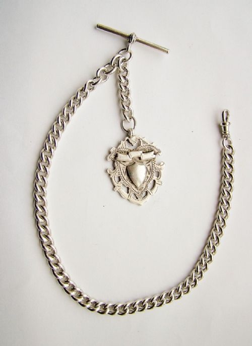 Antique Silver Watch Chain & Fob, 1912