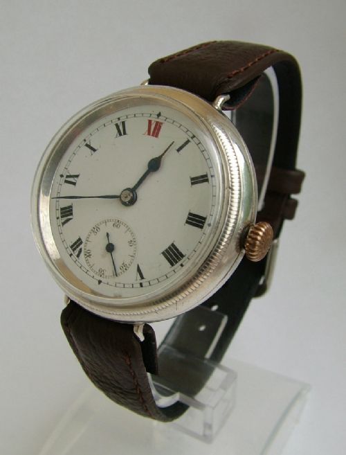 fig 1. Antique 1917 gents silver trench watch, WW1