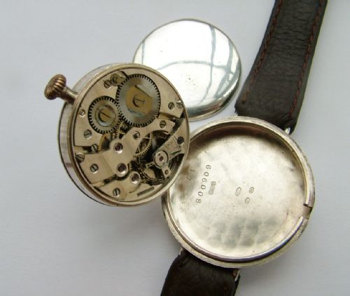 fig 2. Antique 1917 gents silver trench watch, WW1