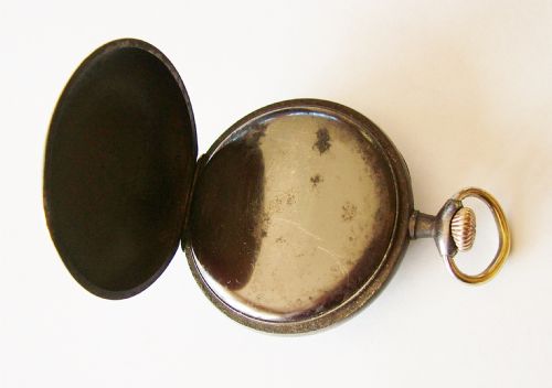 fig 2. Antique 1912 Omega gun metal pocket watch