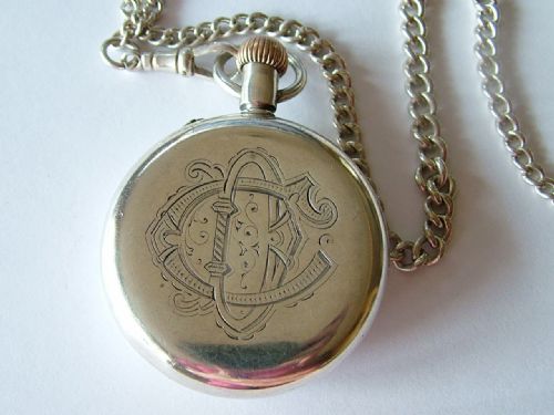fig 1. Stauffer Peerless IWC pocket watch and chain