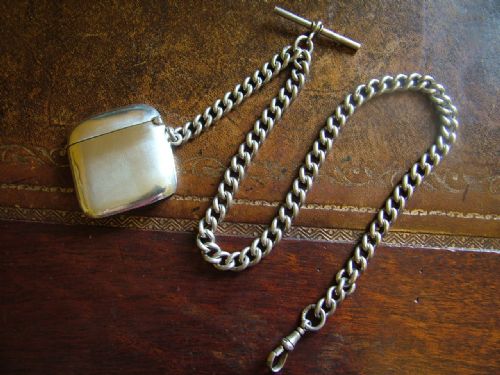 Antique Pocket Watch Chain & Vesta Case