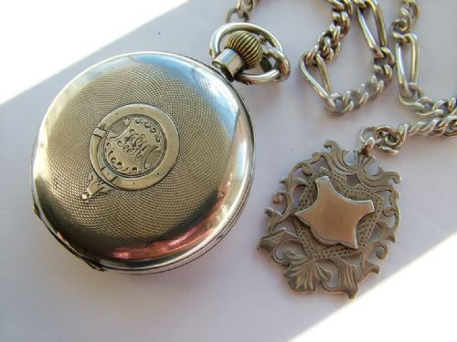 fig 1. Antique Swiss silver pocket watch & chain