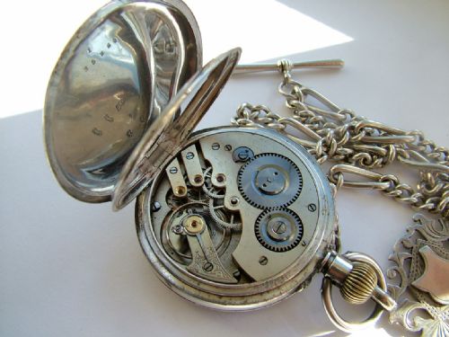 fig 2. Antique Swiss silver pocket watch & chain