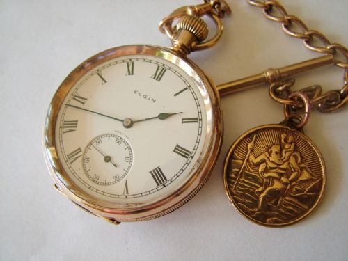 fig 1. Vintage 1926 Elgin pocket watch with chain
