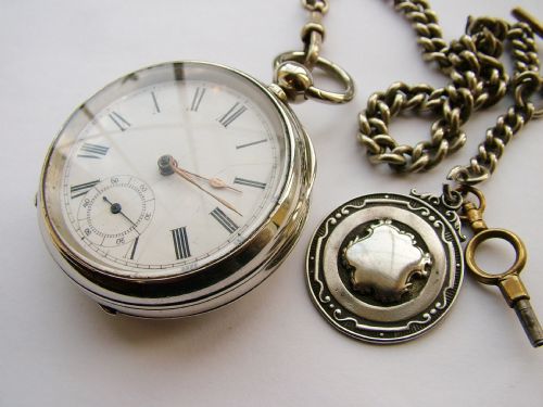 Antique Key-winding Pocket Watch, Chain & Fob