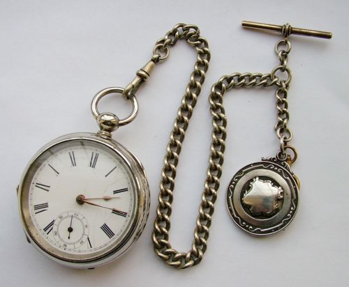 fig 1. Antique key-winding pocket watch, chain & fob