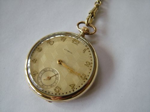 fig 1. Vintage 1930s Art Deco Tempo pocket watch & chain