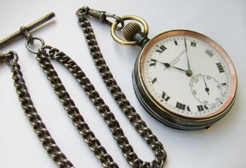 1920s Gun Metal 'Rough Wear' Pocket Watch & Chain