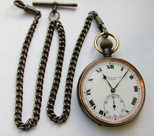 fig 1. 1920s gun metal 'rough wear' pocket watch & chain