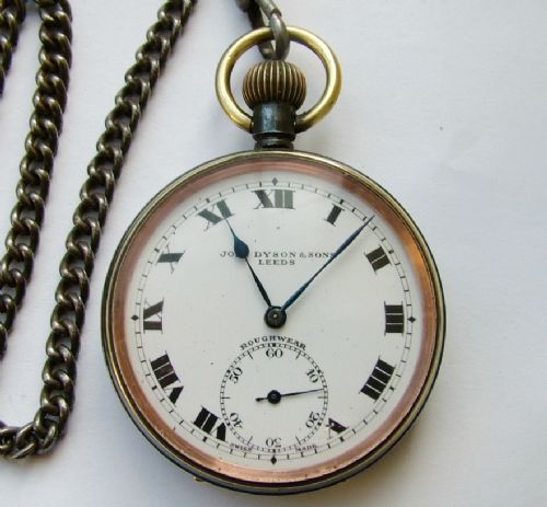 fig 2. 1920s gun metal 'rough wear' pocket watch & chain