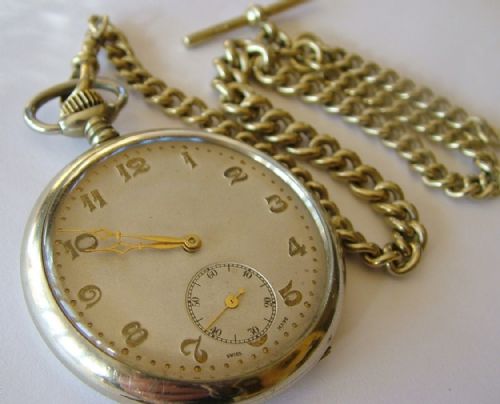 1930s Swiss Stem-winding Pocket Watch & Chain