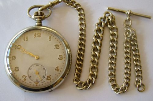 fig 1. 1930s Swiss stem-winding pocket watch & chain