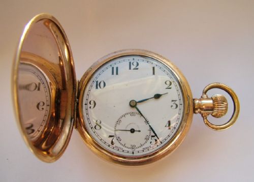 fig 1. Antique full hunter gold plated pocket watch