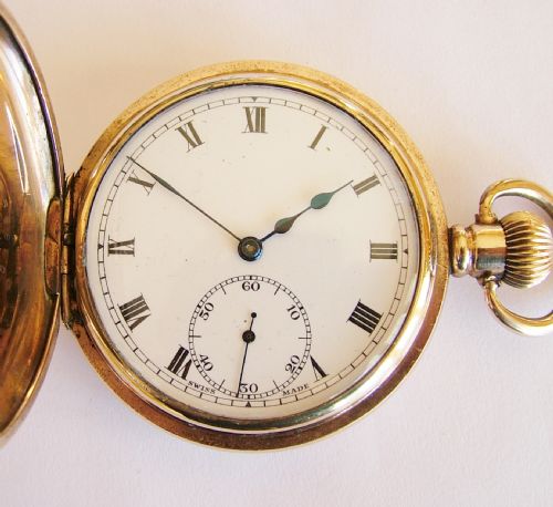 fig 1. Vintage 1920s gold plated Vertex full hunter pocket watch
