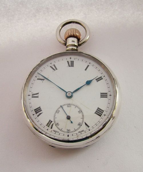 Antique 1907 Silver Swiss Stem Winding Pocket Watch