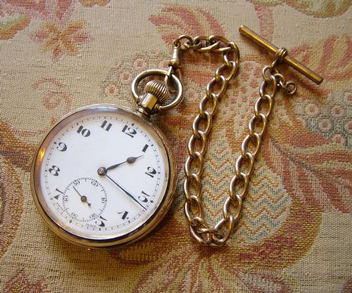 Vintage 1920s Swiss Gold Plated Pocket Watch & Albert
