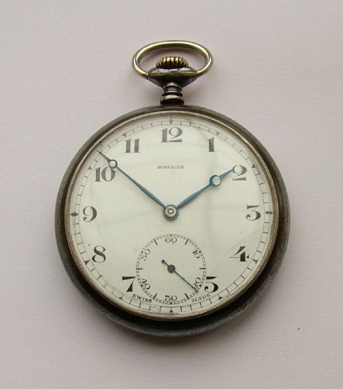 fig 1. Vintage 1920s Pinnacle stem-winding pocket watch