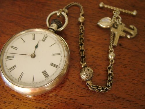 Antique 1884 Silver Longines Fob Watch & Albertina