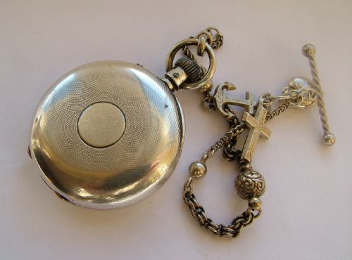 fig 2. Antique 1884 silver Longines fob watch & albertina