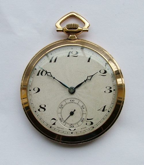 fig 1. Vintage 1930s Art Deco gold plated stem-winding pocket watch