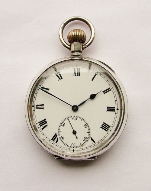 fig 1. Antique 1918 silver Swiss stem winding pocket watch