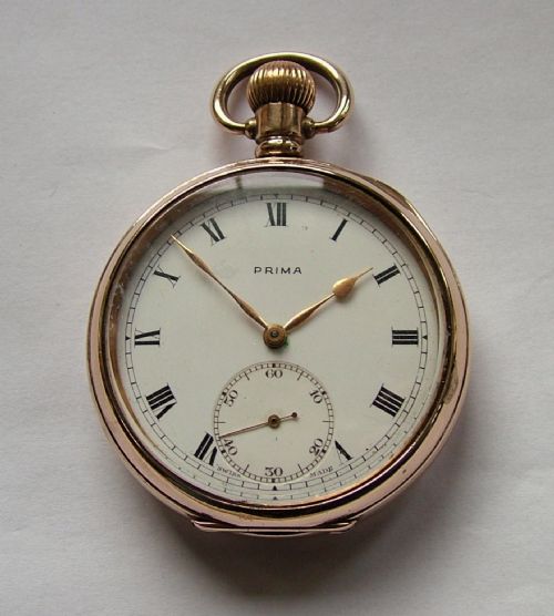 fig 1. Vintage 1920s Prima 10k gold filled pocket watch