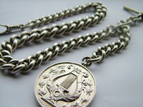 Heavy Antique Silver Pocket Watch Chain