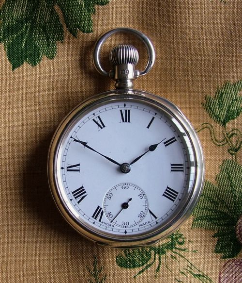 Vintage 1923 Silver Swiss Stem Winding Pocket Watch